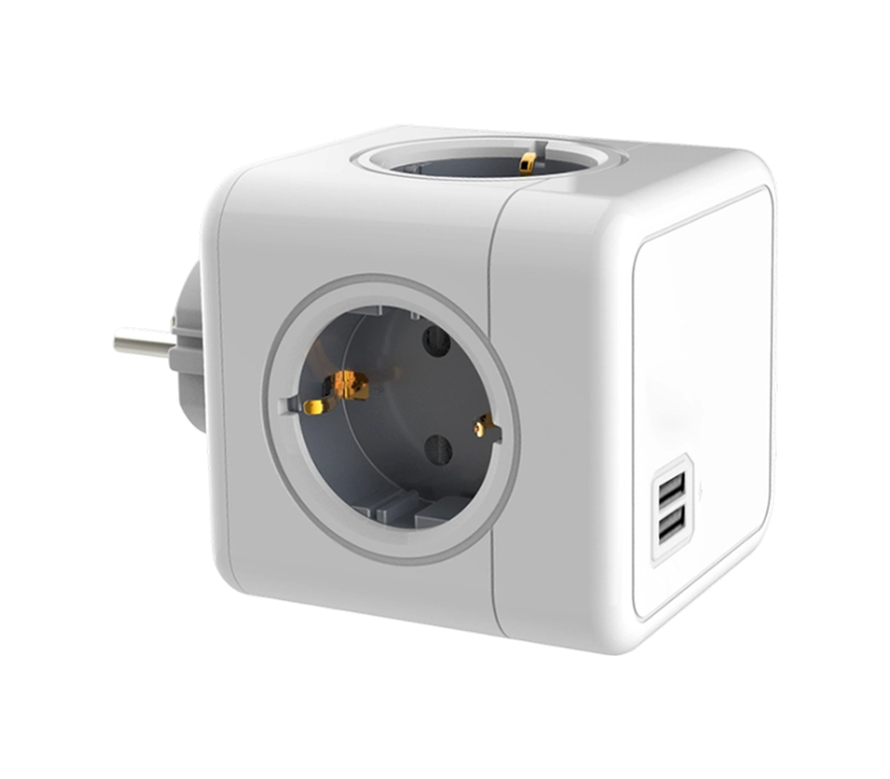 E02A Plug-in Cube Power Strip with 4 Euro-Style Outlets and 2 USB-A Ports