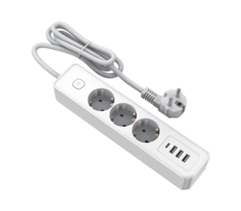 E21-3 European-Style Power Strip with 3 Outlets, 3 USB-A Ports, And 1 USB-C Port, Switch Included