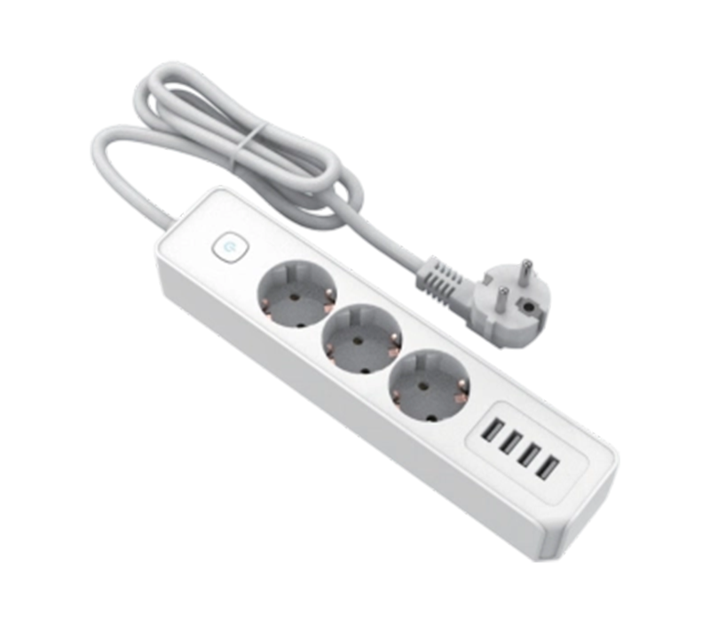 E22-3 European-Style Power Strip with 3 Outlets, And 4 USB-A Ports, Switch Included