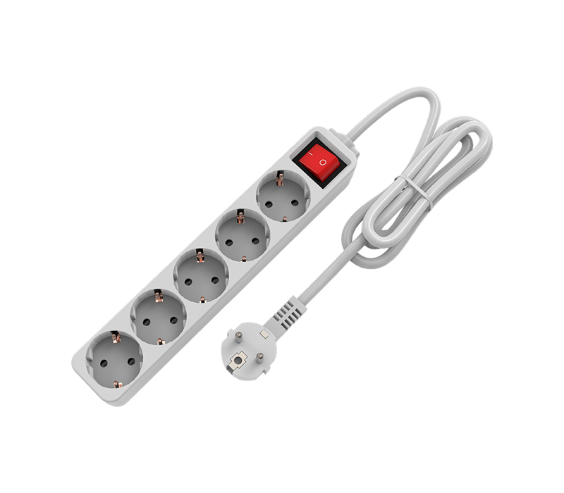 E10-5 European-Style Power Strip with Five Outlets, With Switch
