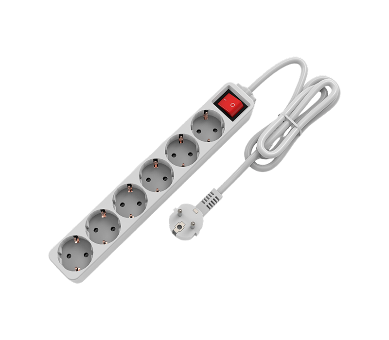 E10-6 European-Style Power Strip with Six Outlets, With Switch
