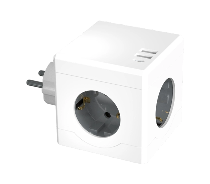E15-C Plug-in Cube Power Strip with 3 European-Style Outlets, 2 USB-A Ports, and 1 USB-C Port