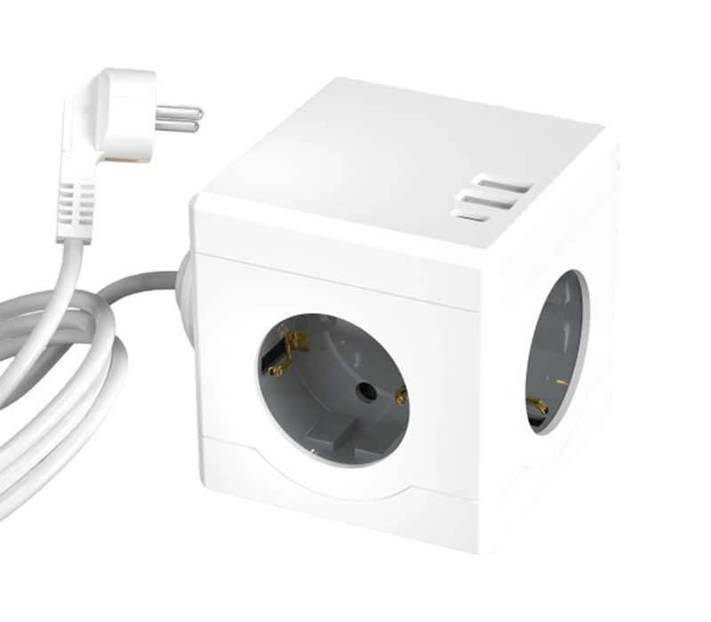 E16-C Wired Cube Power Strip with 3 European-Style Outlets, 2 USB-A Ports, and 1 USB-C Port